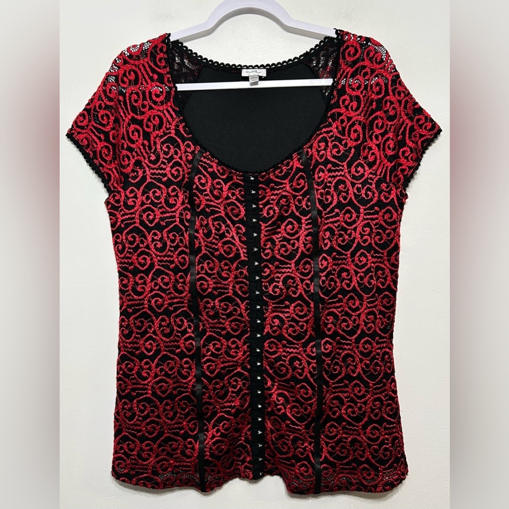 Gothic Y2K Lace Overlay Faux Corset Blouse Womens Size 14-16 by Avenue